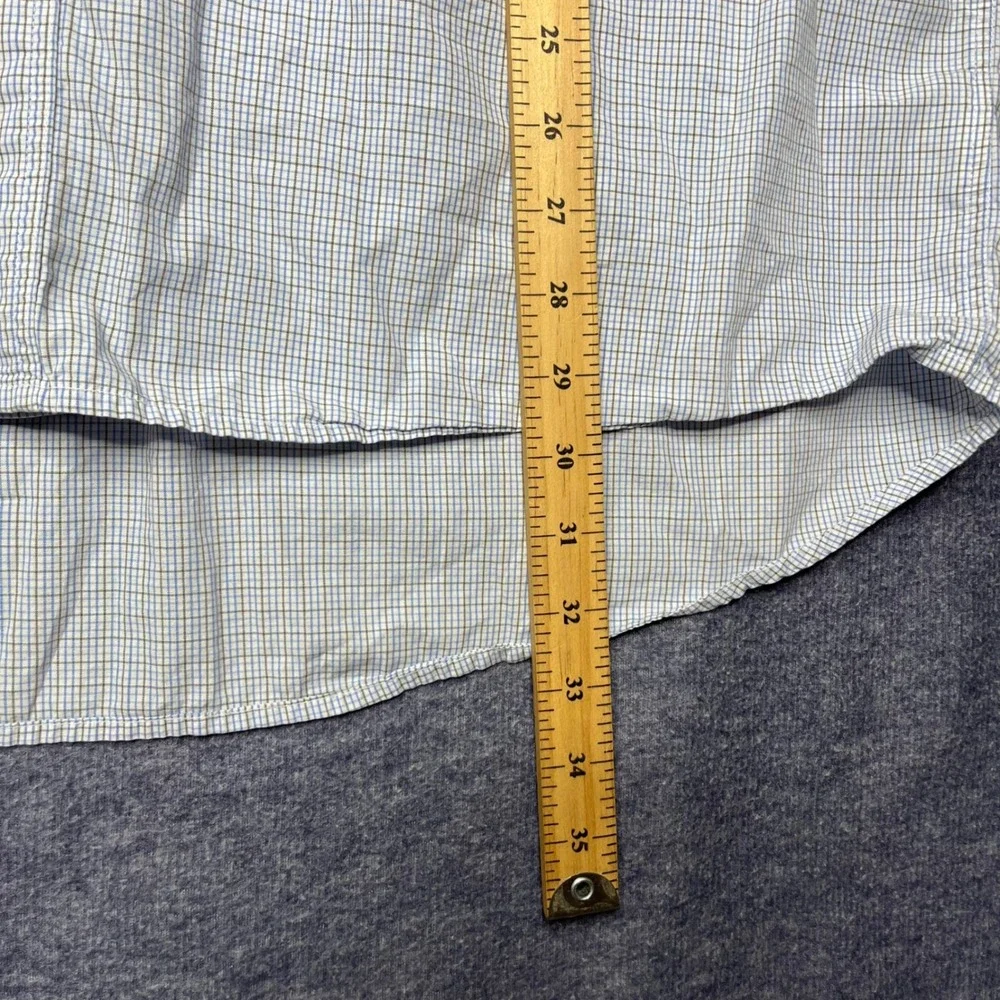 Simms Fishing Shirt Mens XL Blue White Plaid Cotton Long Sleeve Button Down Logo